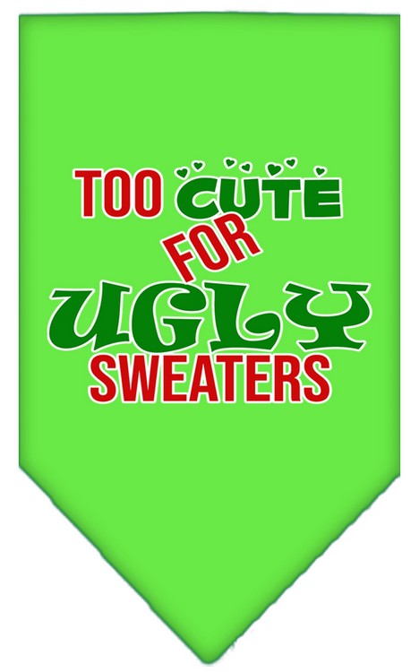 Too Cute for Ugly Sweaters Screen Print Bandana Lime Green Large